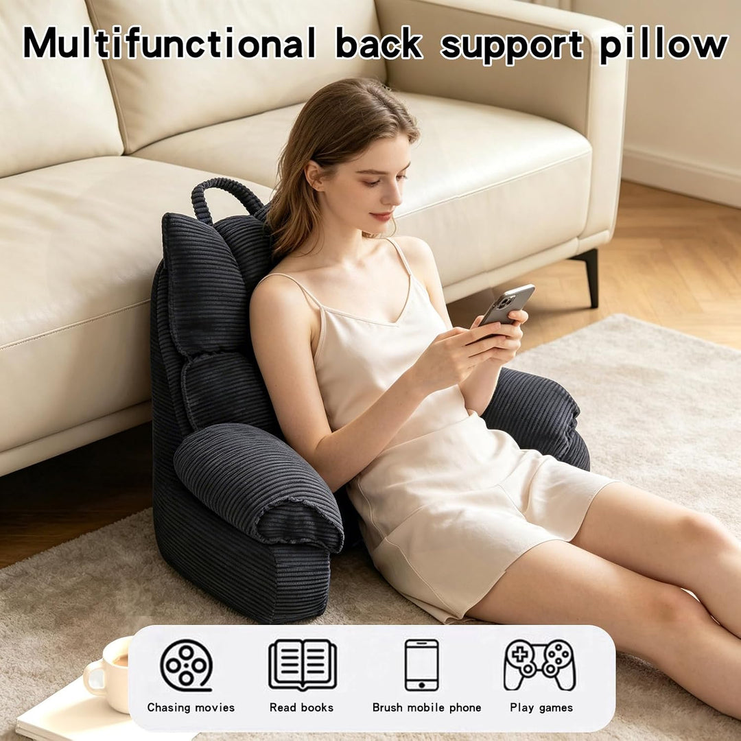 Cozy Reading Pillow with High Arm Rests &amp; Supportive Memory Foam | Perfect Back Support for Relaxing, Reading &amp; Gaming in Bed