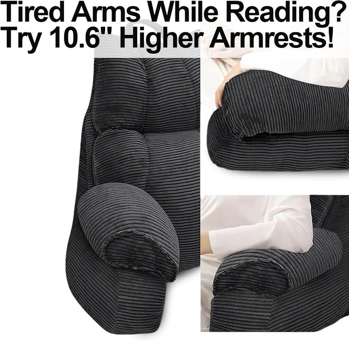 Cozy Reading Pillow with High Arm Rests &amp; Supportive Memory Foam | Perfect Back Support for Relaxing, Reading &amp; Gaming in Bed