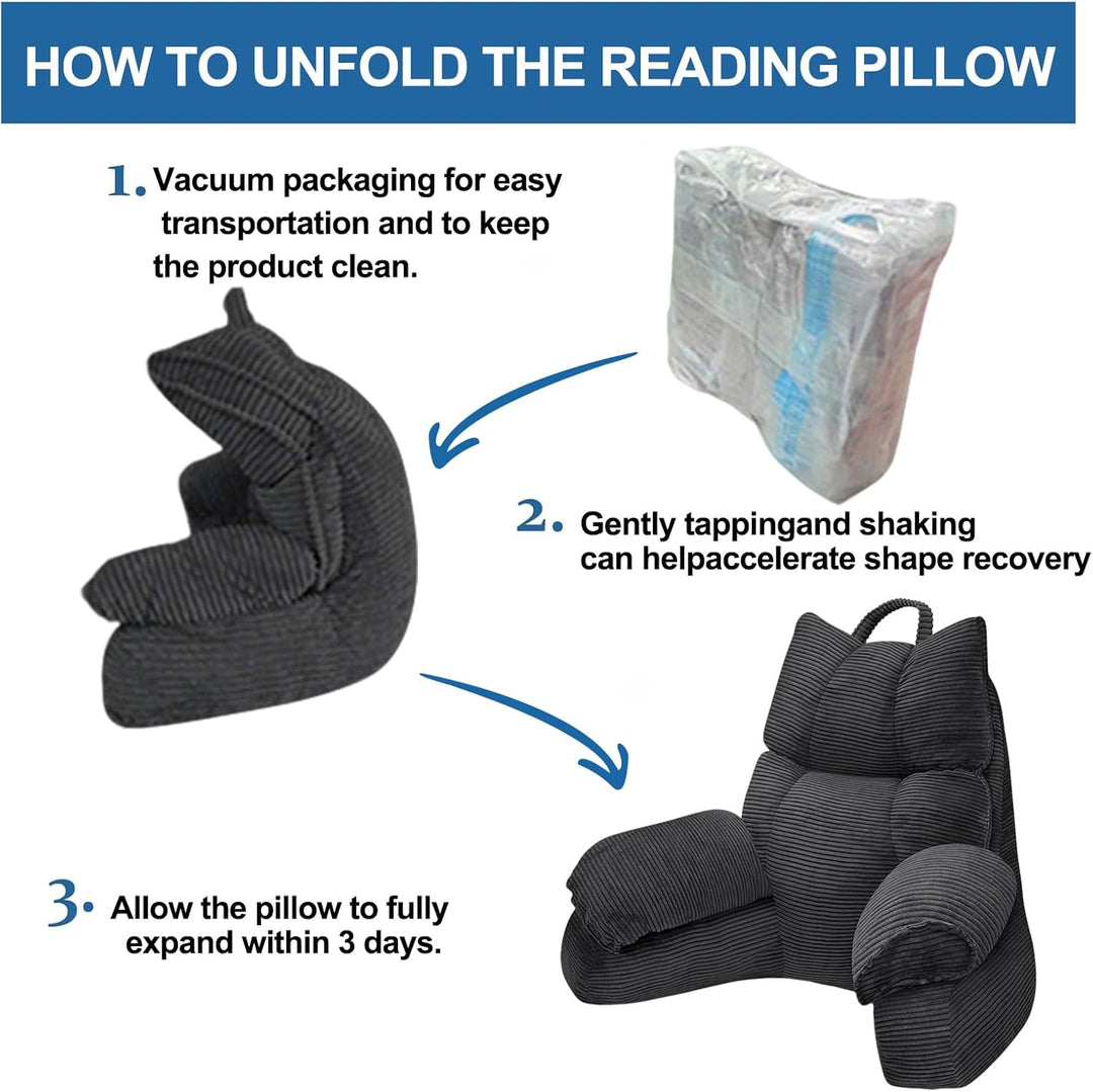 Cozy Reading Pillow with High Arm Rests &amp; Supportive Memory Foam | Perfect Back Support for Relaxing, Reading &amp; Gaming in Bed