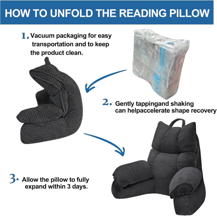 Cozy Reading Pillow with High Arm Rests &amp; Supportive Memory Foam | Perfect Back Support for Relaxing, Reading &amp; Gaming in Bed