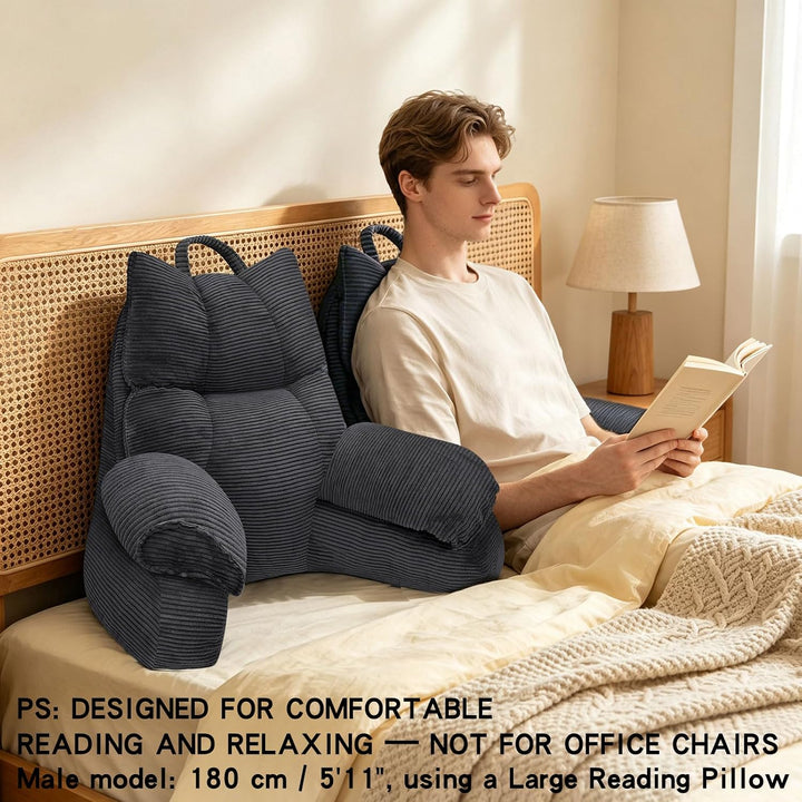 Cozy Reading Pillow with High Arm Rests &amp; Supportive Memory Foam | Perfect Back Support for Relaxing, Reading &amp; Gaming in Bed