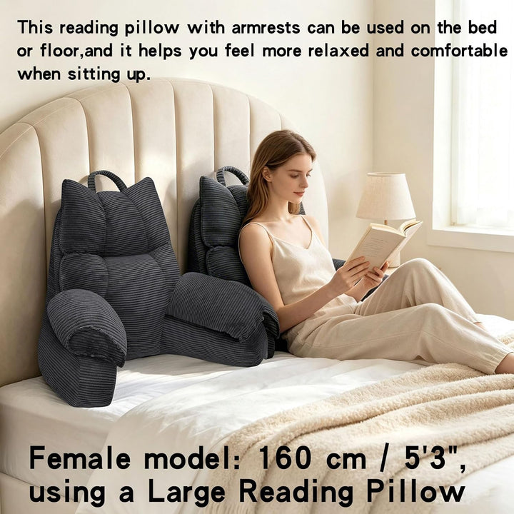 Cozy Reading Pillow with High Arm Rests &amp; Supportive Memory Foam | Perfect Back Support for Relaxing, Reading &amp; Gaming in Bed