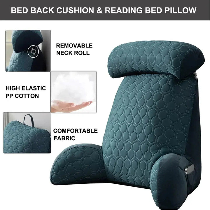 Vepine Cozy Lounge | Reading Pillow for Bed with Side Pockets &amp; Washable Cover | Comfortable Backrest Pillow for Relaxation