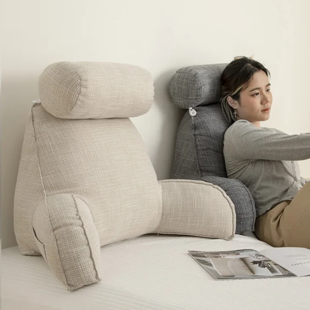 Ergonomic Lumbar Support Pillow with Adjustable Headrest &amp; Soft Armrests | Back Support for Pain Relief and Comfort
