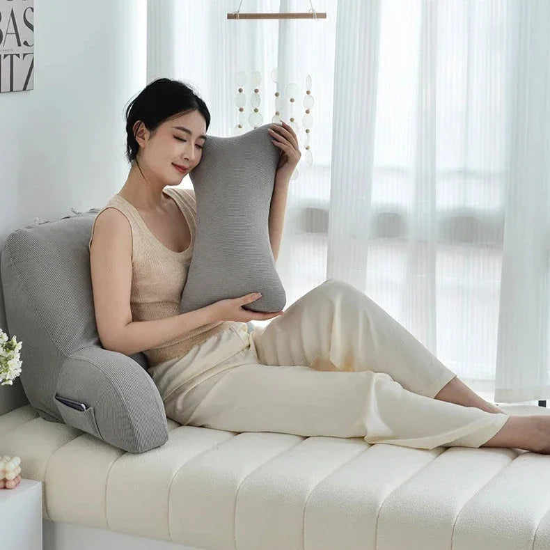 Luxury Corduroy Backrest Pillow With Arms &amp; Removable Headrest