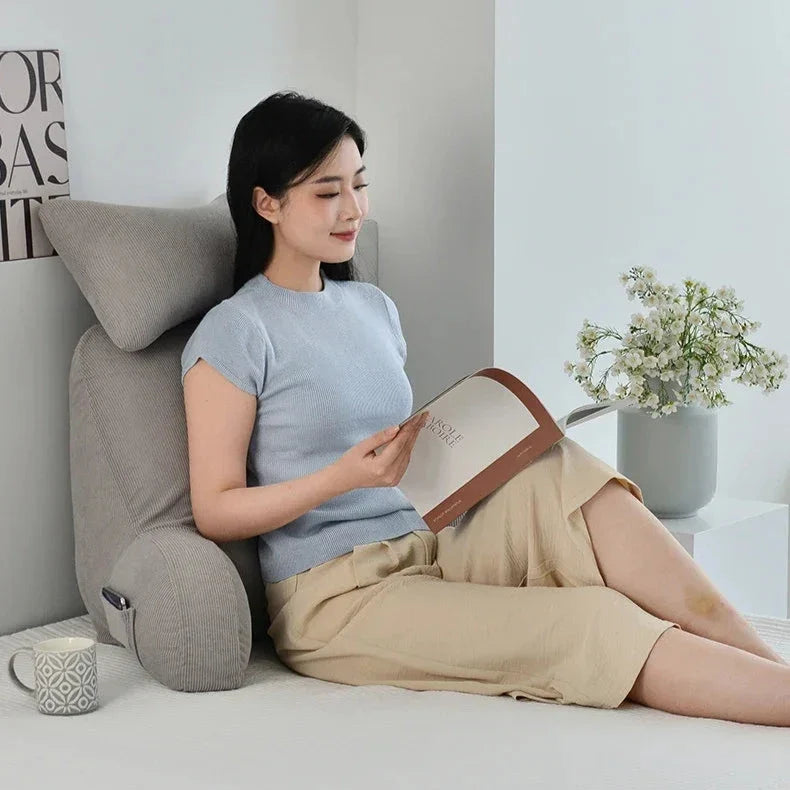 Luxury Corduroy Backrest Pillow With Arms &amp; Removable Headrest
