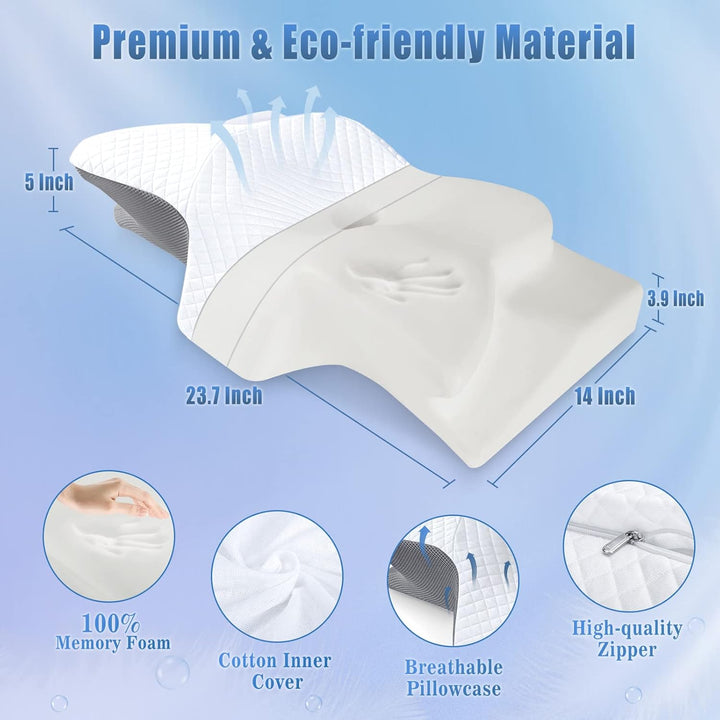 Orthopedic Memory Foam Neck Pillow with Contoured Support and Washable Cover