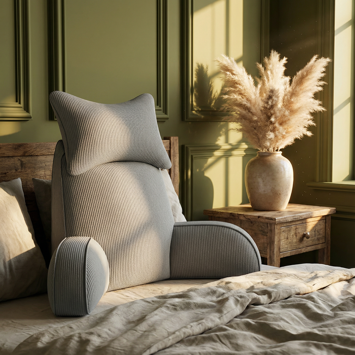 Luxury Corduroy Backrest Pillow With Arms &amp; Removable Headrest