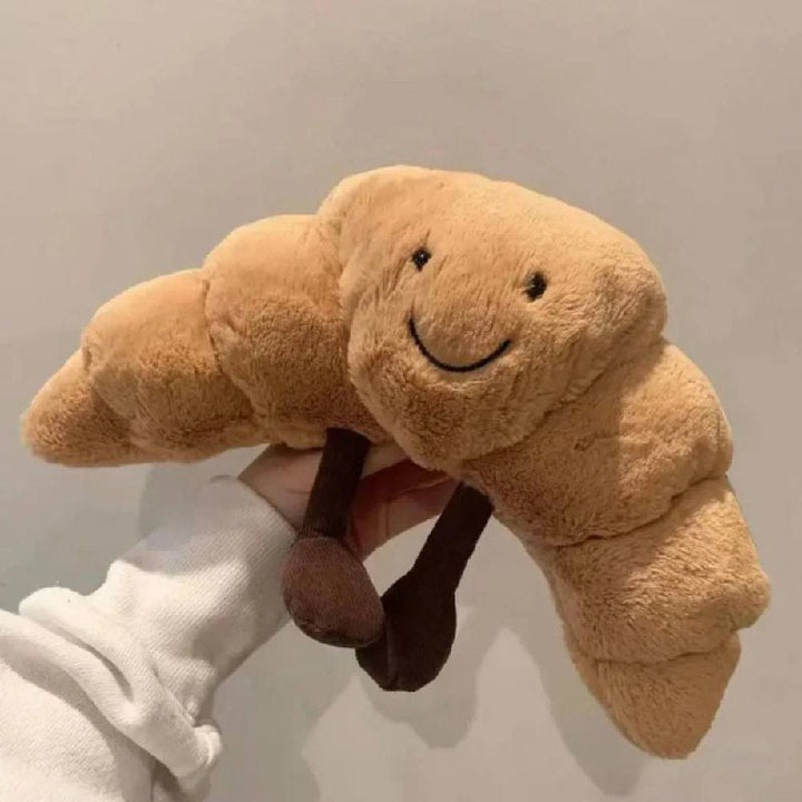 Croissant Plush Pillow, Soft 13-Inch Hug Cushion with Smiling Face
